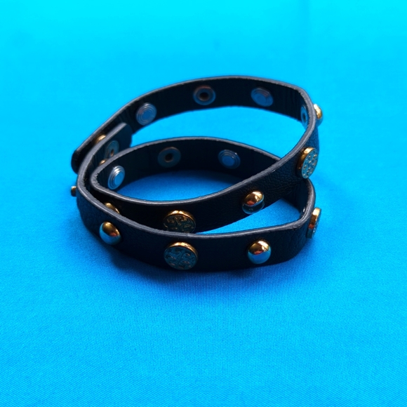 Tory Burch Double-Wrap Leather Logo Stud Bracelet - Picture 1 of 7